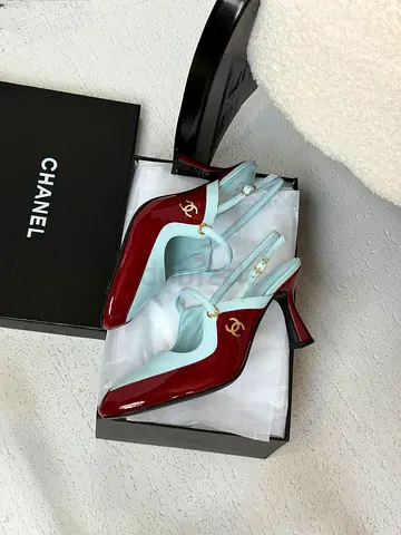 Chanel Two-Tone Slingback Heels (Light Blue & Burgundy)