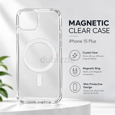 Magnetic Clear Case for iPhone 15 Plus - MagSafe Compatible
