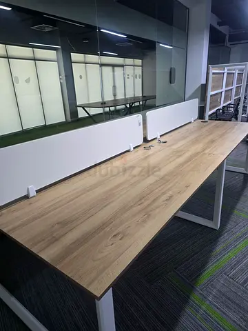 Set of 4 Modern Wooden Office Workstations with Dividers - Good Condition
