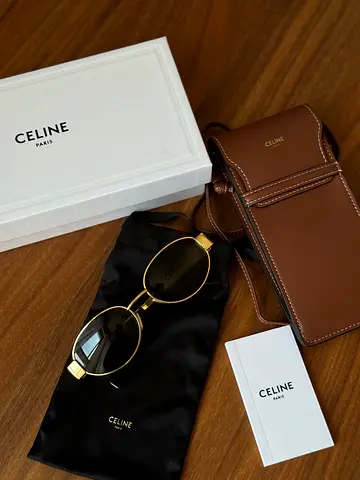 Celine Green/Gold Tone CL40235U Triomphe Oval Sunglasses