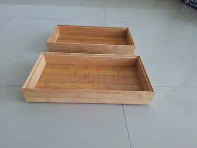 Set of 2 Bamboo Serving/Organizer Trays - Natural Wood