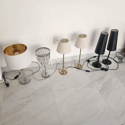 Set of 6 assorted table lamps — mix of modern and classic designs. Excellent condition.