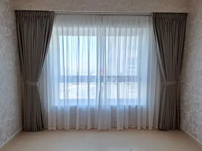 Pair of Grey Full-Length Curtains with Sheer Liners - Like New