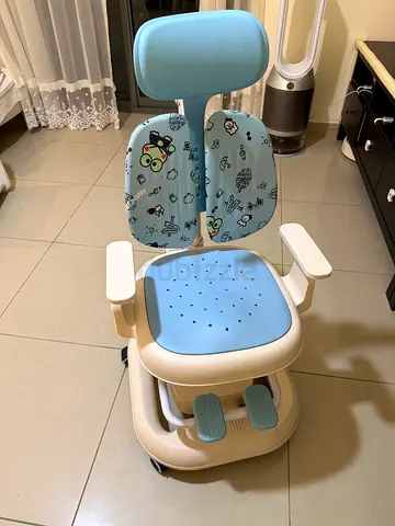 Adjustable Kids Study Chair with Footrest and Cushioned Backrest - Light Blue