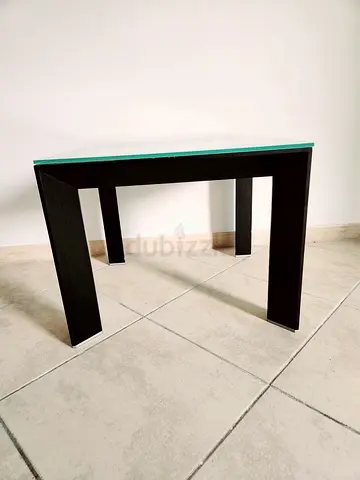 Glass Top Side Table with Dark Wood Legs - Good Condition