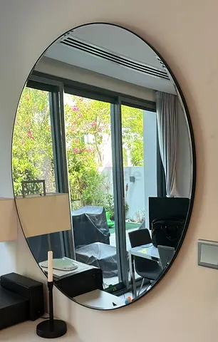 Large Oval Wall Mirror with Thin Black Frame
