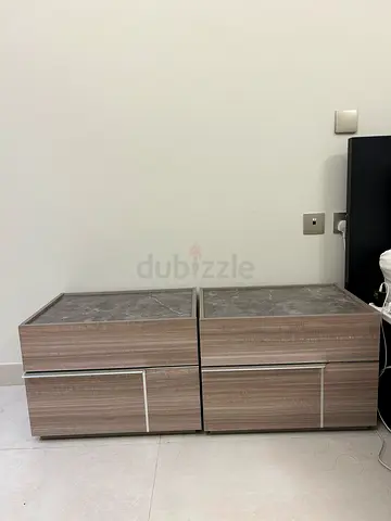 Set of 2 Modern Bedside Cabinets with Marble Top - Light Wood Finish