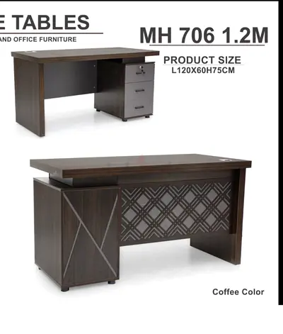Coffee-colored Office Desk MH 706 (L120 x D60 x H75 cm) with 3-drawer Pedestal