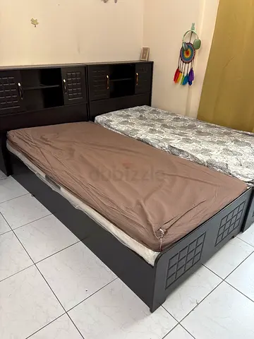 2 single bed frames with mattress- dark chocolate color with headboard space