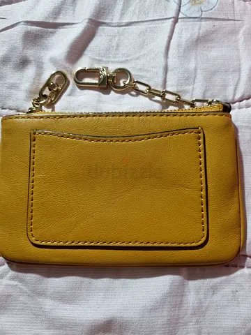 Mustard yellow small zip wallet with keychain strap