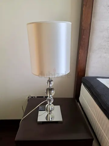2 Modern crystal bedside table lamp with white drum shade