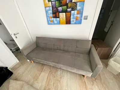 Grey 3-seater Sofa Bed with Wooden Legs - Good Condition bed size 220x 110 sofa 220x60