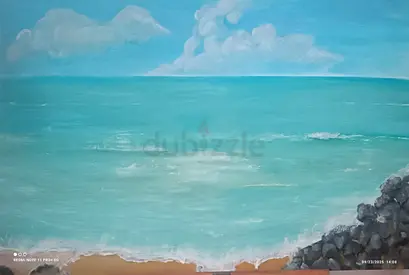 Original Seascape Acrylic Painting on Canvas - Calm Ocean Scene