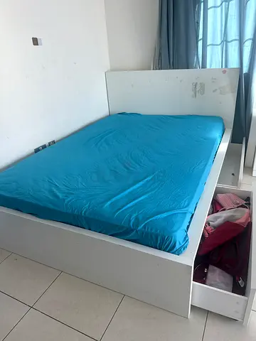 IKEA MALM White single bed frame with storage and medical mattress - good condition
