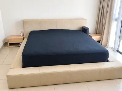 Moving Sale | Beige Upholstered Bed Frame