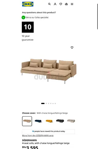 IKEA SÖDERHAMN 4-seat sofa, with chaise longue