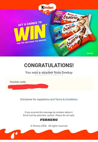2x Geekay Vouchers (60 AED Value) - Kinder Bueno Promo
