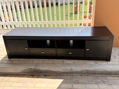 Dark wood TV entertainment unit with storage - good condition