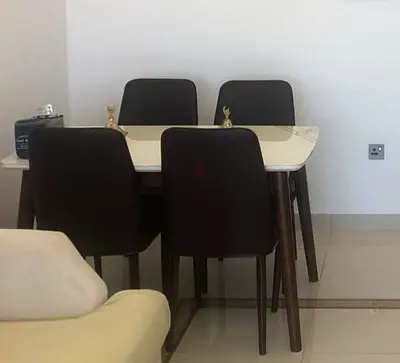 Modern 4-Seater Dining Table with Chairs - Dark Brown Upholstery