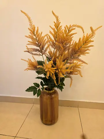 Artificial Yellow Floral Arrangement in Tall Brown Vase