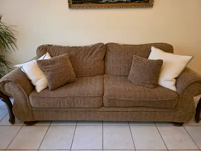 Brown Fabric Sofa with Cushions - Good Condition (1x3-seater + 2x2-seater)