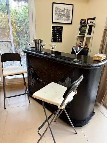 Home Bar Counter with 3 Stools, Wine Rack and Glassware Set