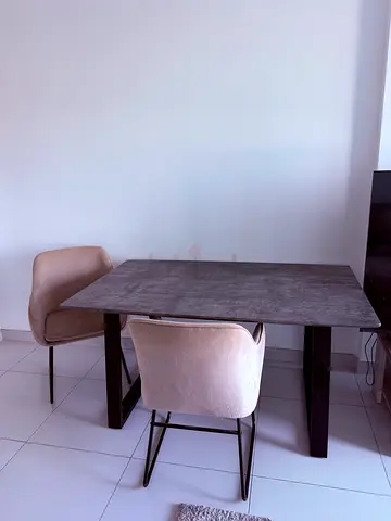 Compact dining table with 3 upholstered chairs - modern grey finish -
