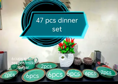 47-piece green dinnerware set – plates, bowls, cups & serving pieces