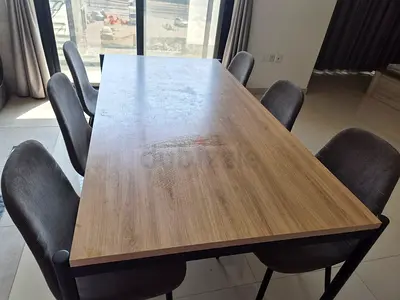 Wooden Dining Table with 6 Upholstered Chairs - Good Condition