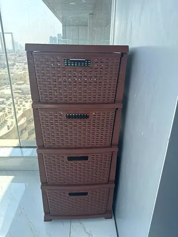Brown 4-Drawer Wicker-Style Plastic Storage Cabinet - Excellent Condition