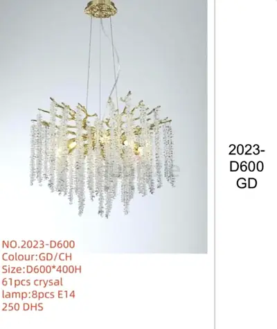 Modern Crystal Chandelier Pendant Light - Gold Finish, size big 60cm Led lemp 8pcs