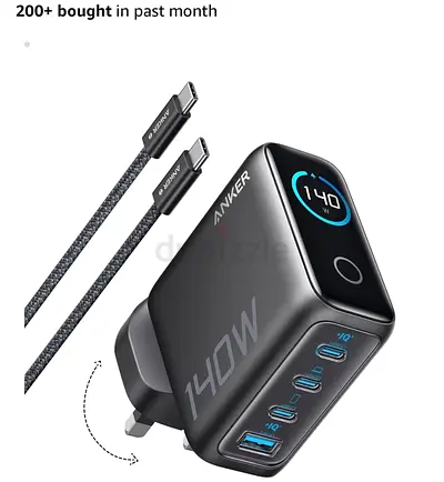 Anker 140W Max 4-Port GaN USB C Charger, Smart Display, 1.5m Cable
Multi-Device Fast Charging, GaN P