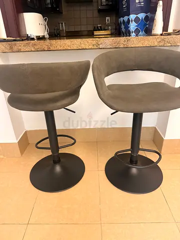 Set of 2 Adjustable Swivel Bar Stools with Footrest - Grey Suede