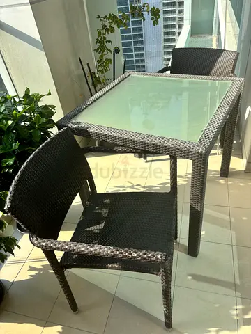 Outdoor rattan dining set - glass top table with 2 chairs