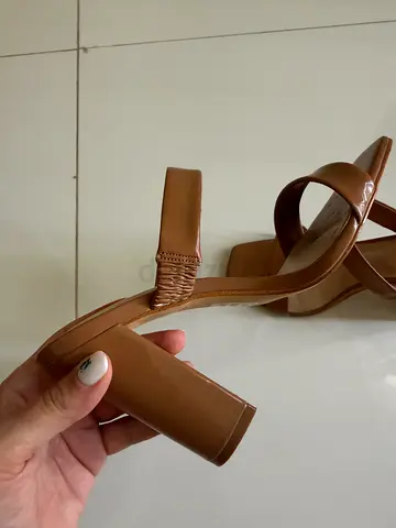 Nude patent block heel sandals