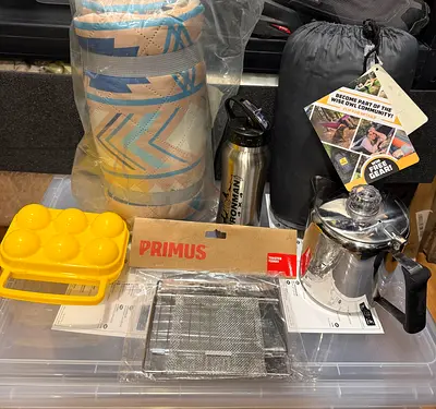 Brand new, unused camping gear.
