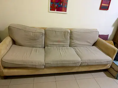 Beige 3-Seater Fabric Sofa - Used, Good for Living Room