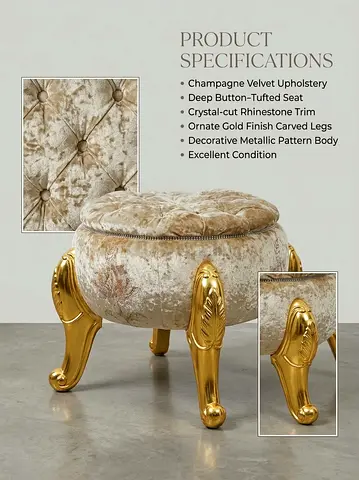 Luxury Crushed Velvet Round Ottoman with Gold Legs