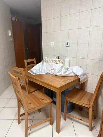 Solid Wood Dining Table with 4 Chairs - Light Pine, Good Condition