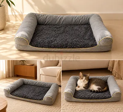 Soft Bolster Pet Bed - Grey, Large (unused, clean)