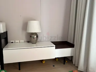 Tv table with large drawers white and brown