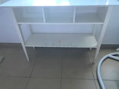 White pigeon hole table with shelves - okay condition