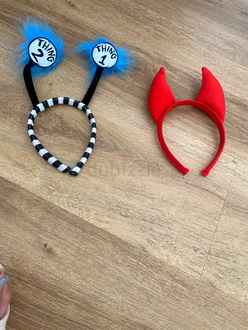 Set of 3 Kids Costume Headbands (Thing 1 & Thing 2 + Devil Horns socks )