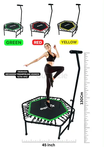 Hexagon Fitness Trampoline with Adjustable Handlebar — 45 inch (Green)