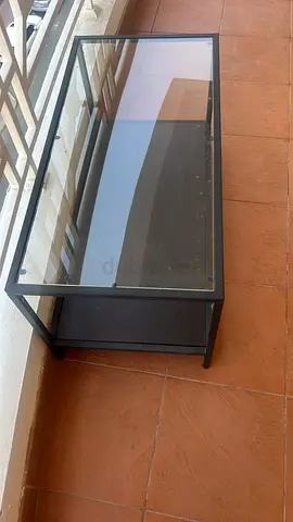 Black Glass Top Coffee Table with Lower Shelf – Good Condition