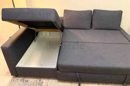 Grey L-shaped Storage Sofa Bed - Compact, Good Condition
