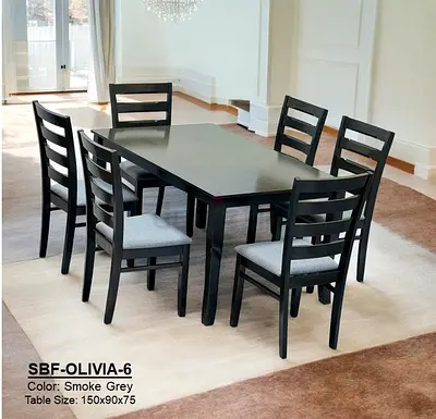 Solid Wood 6-Seater Dining Table Set (Smoke Grey) - 150x90x75 cm