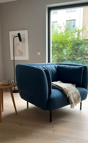 Two Modern Navy Blue Upholstered Lounge Chairs — Excellent Condition