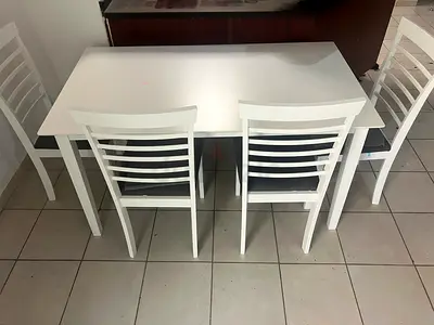 White 4-Seater Dining Table with Chairs
