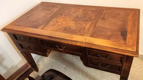 Vintage English Desk Victorian Antique Satinwood Inlaid Solid Mahogany Fine Georgian Style Executive